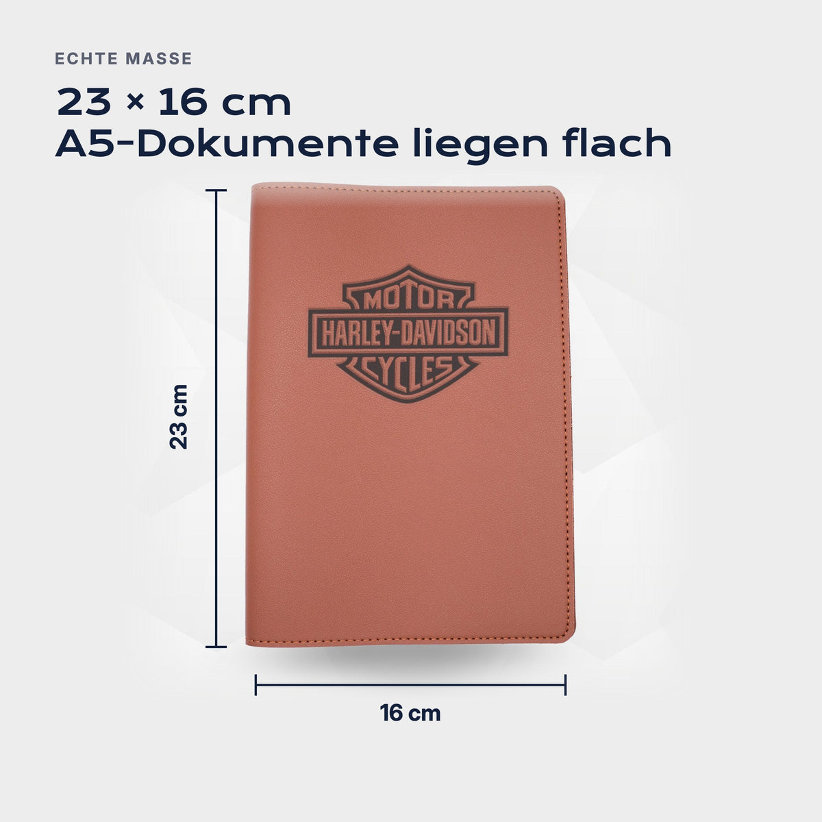 Fahrzeugmappe HARLEY-DAVIDSON von Atelier Guillot: 23 × 16 cm, A5-Dokumente liegen flach