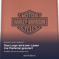 Logo HARLEY-DAVIDSON, per Laser in Kunstleder graviert