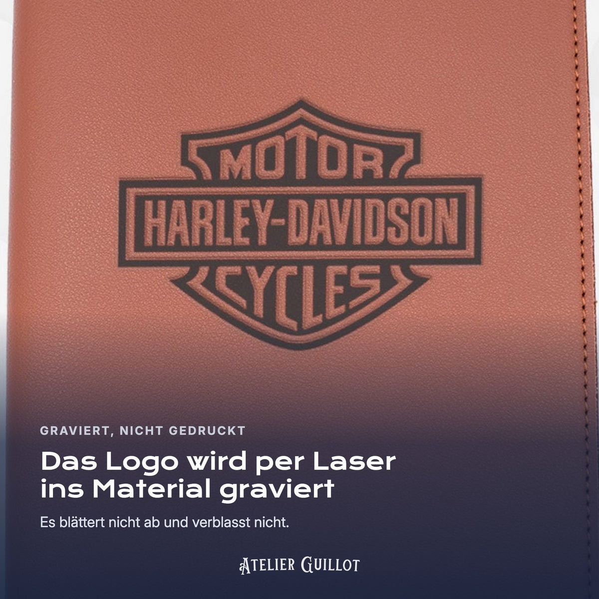 Logo HARLEY-DAVIDSON, per Laser in Kunstleder graviert