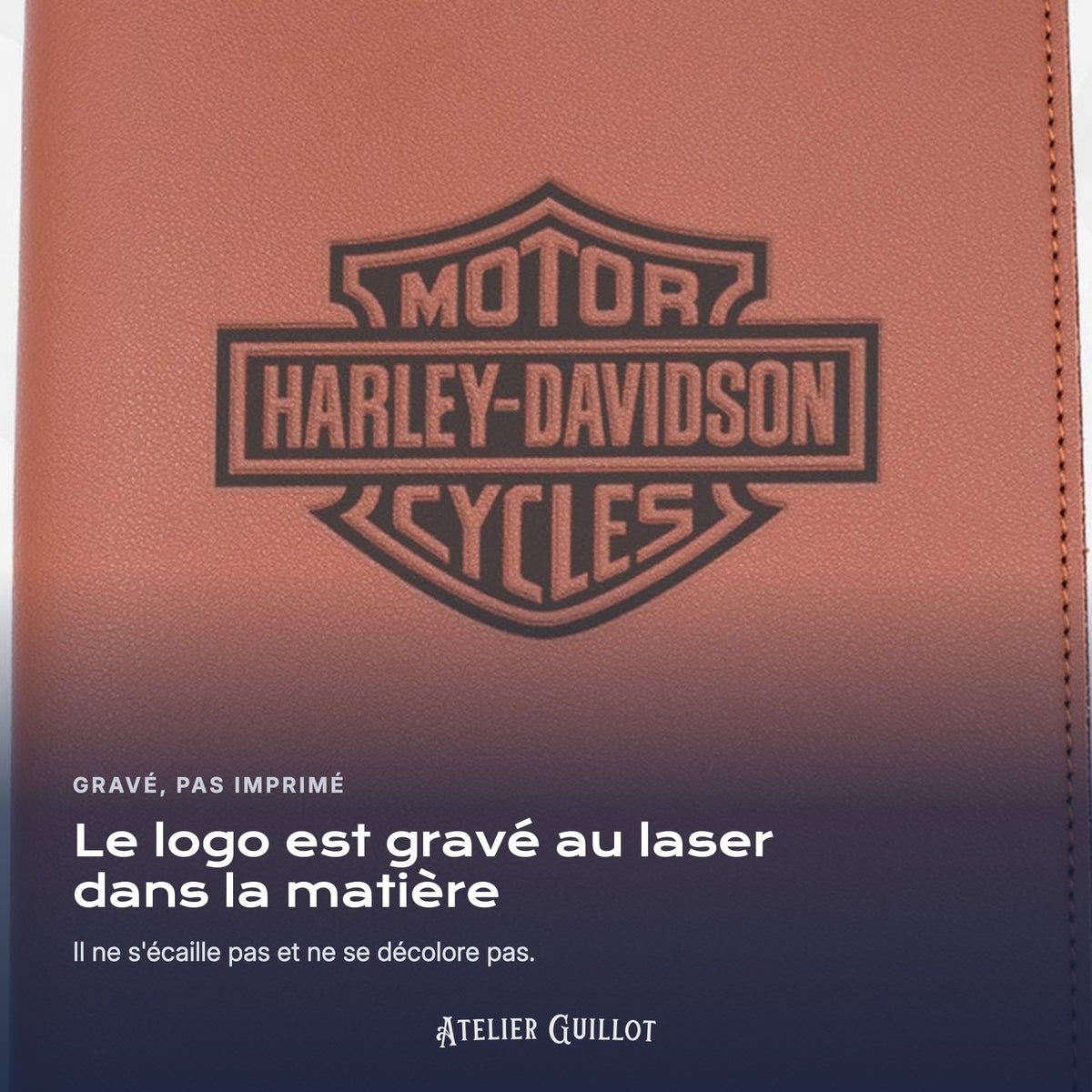 Logo HARLEY-DAVIDSON gravé au laser dans le simili cuir