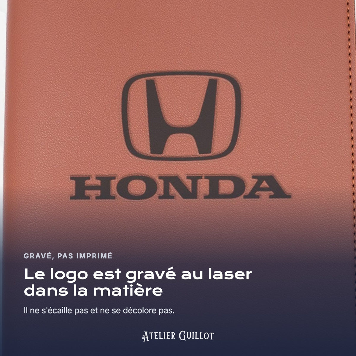 Logo HONDA gravé au laser dans le simili cuir