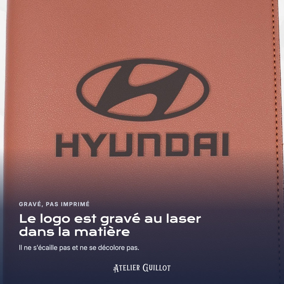 Logo HYUNDAI gravé au laser dans le simili cuir