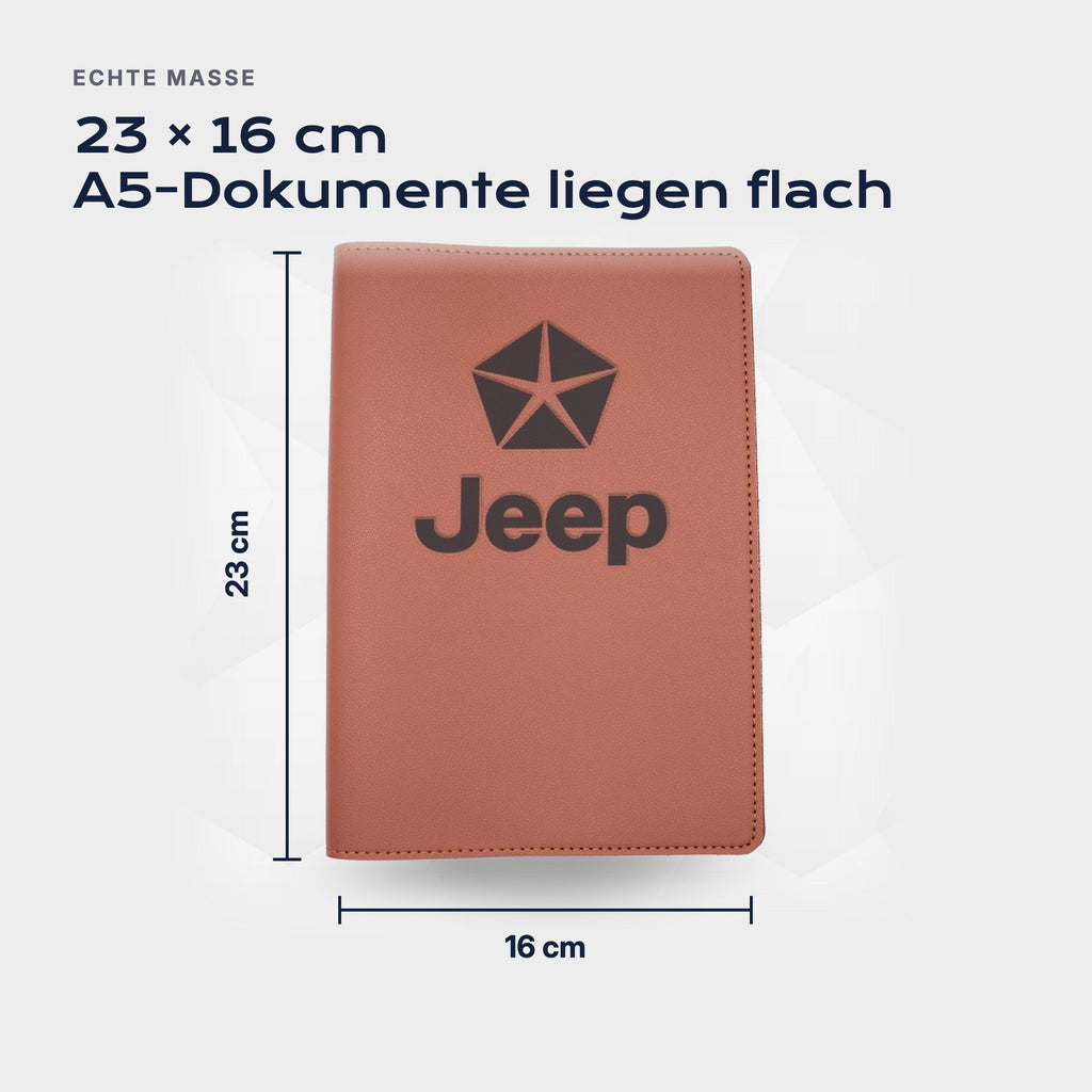 Fahrzeugmappe JEEP von Atelier Guillot: 23 × 16 cm, A5-Dokumente liegen flach