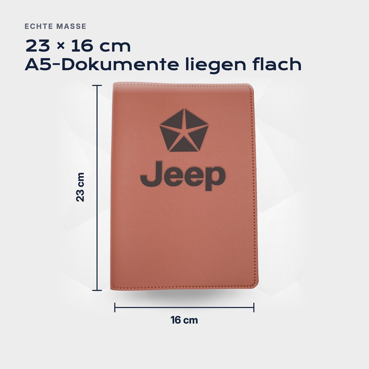 Fahrzeugmappe JEEP von Atelier Guillot: 23 × 16 cm, A5-Dokumente liegen flach