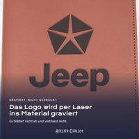 Logo JEEP, per Laser in Kunstleder graviert