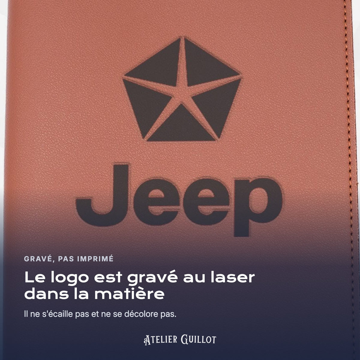 Logo JEEP gravé au laser dans le simili cuir