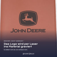 Logo JOHN-DEERE, per Laser in Kunstleder graviert