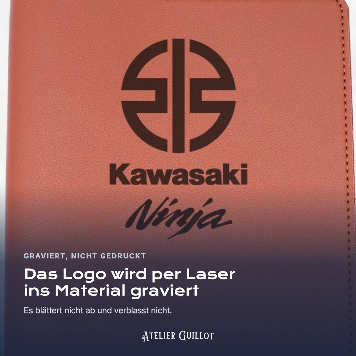Logo Kawasaki Ninja, per Laser in Kunstleder graviert