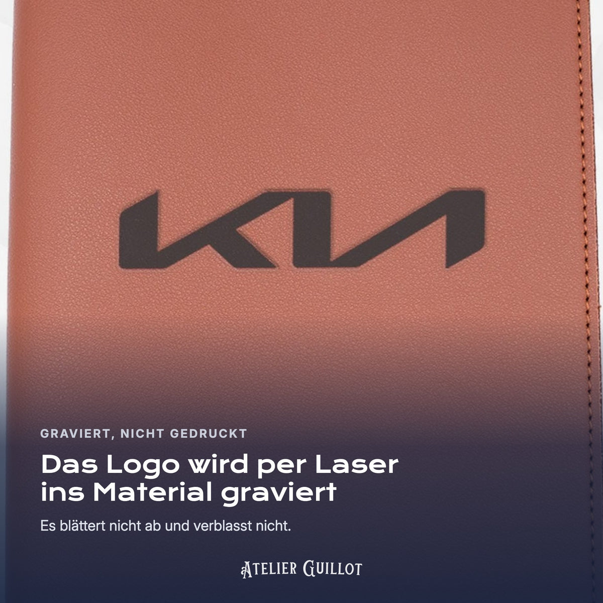 Logo KIA, per Laser in Kunstleder graviert