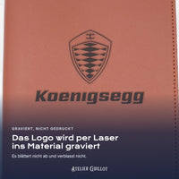 Logo KOENIGSEGG, per Laser in Kunstleder graviert