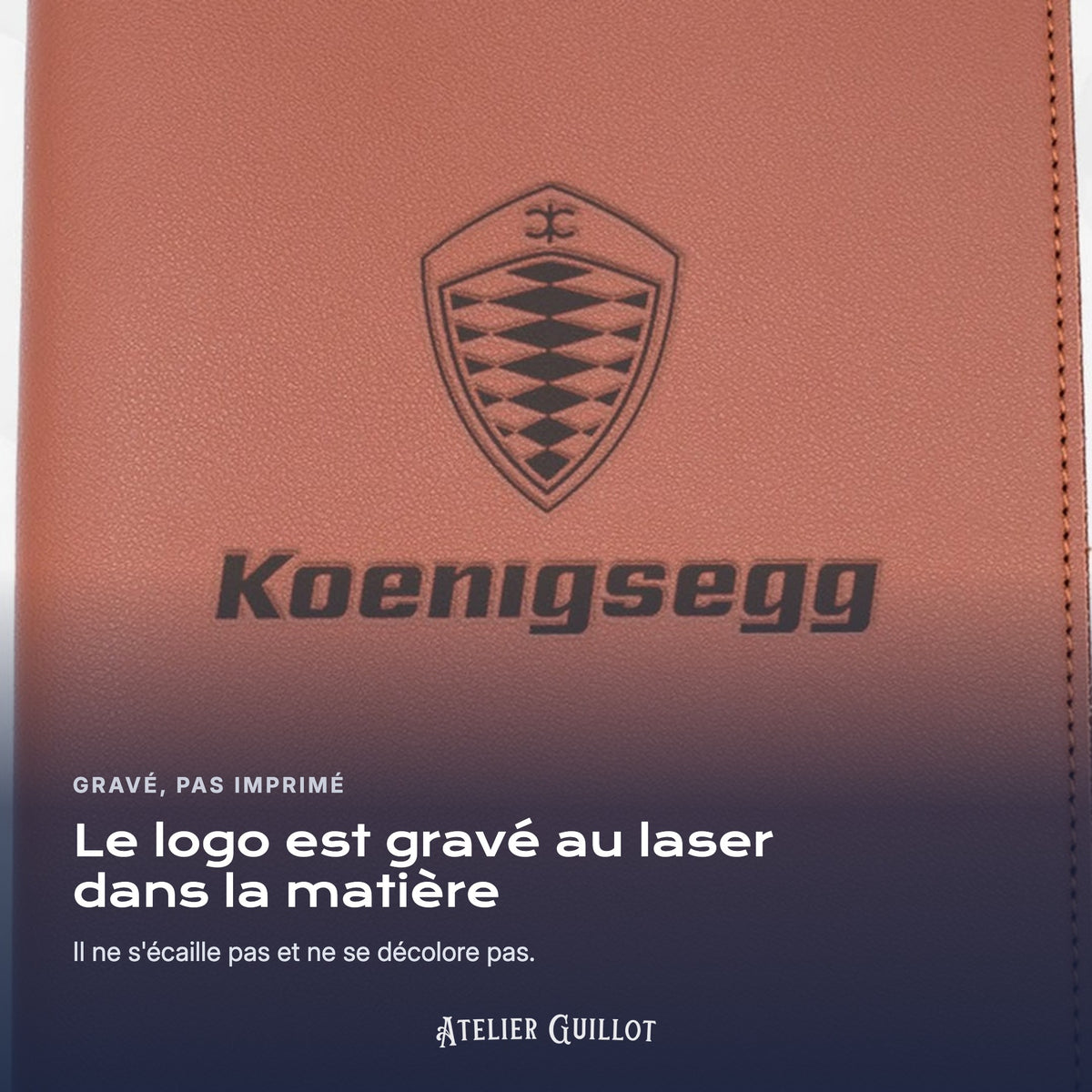 Logo KOENIGSEGG gravé au laser dans le simili cuir