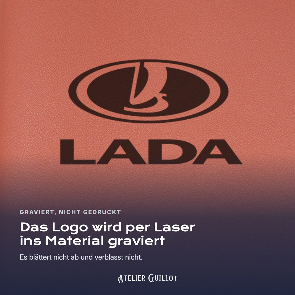 Logo Lada, per Laser in Kunstleder graviert