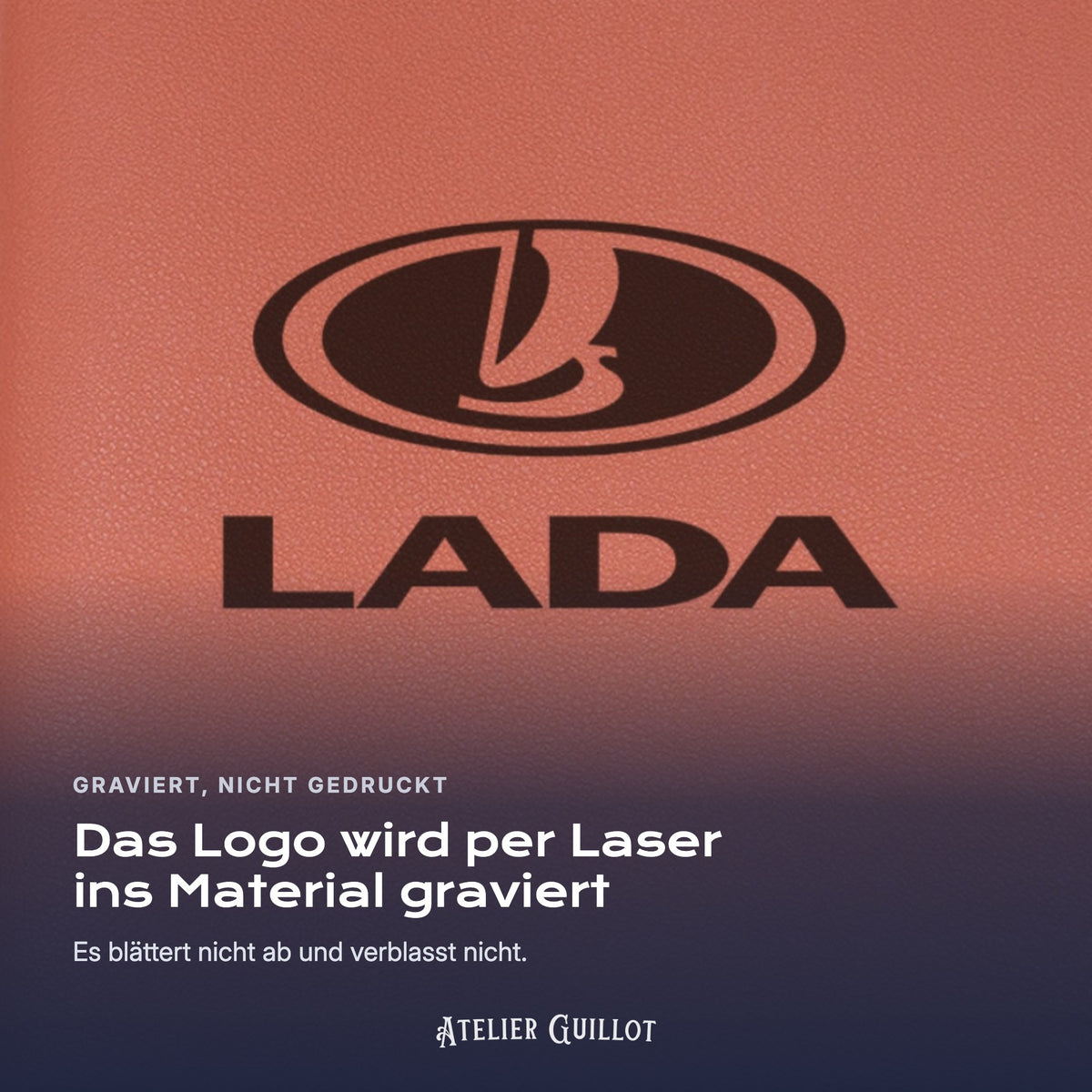 Logo Lada, per Laser in Kunstleder graviert