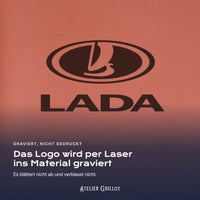 Logo Lada, per Laser in Kunstleder graviert