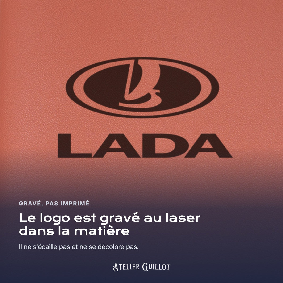 Logo Lada gravé au laser dans le simili cuir