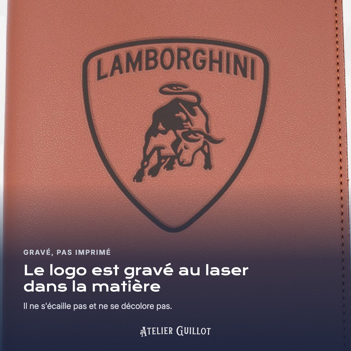 Logo LAMBORGHINI gravé au laser dans le simili cuir