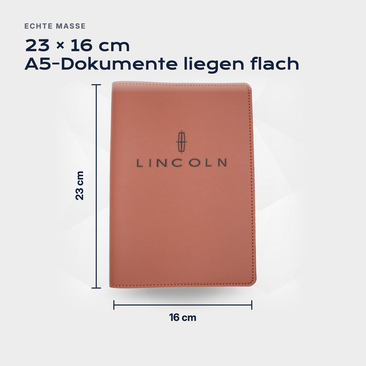 Fahrzeugmappe LINCOLN von Atelier Guillot: 23 × 16 cm, A5-Dokumente liegen flach