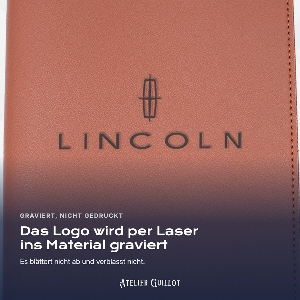 Logo LINCOLN, per Laser in Kunstleder graviert