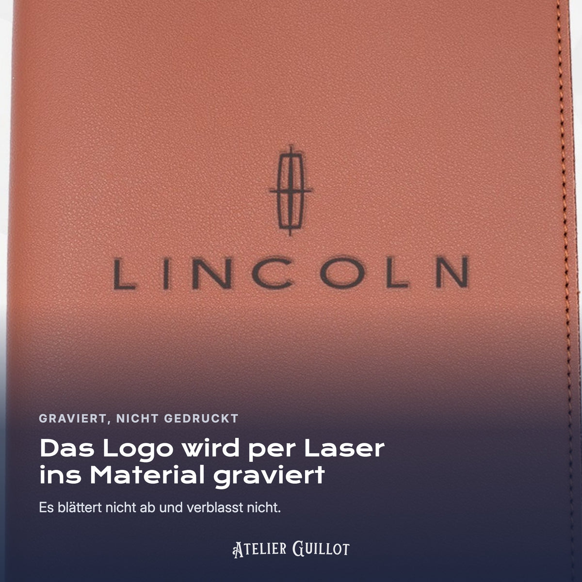 Logo LINCOLN, per Laser in Kunstleder graviert