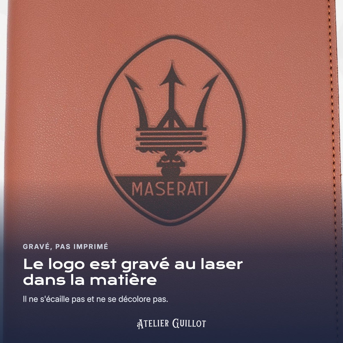 Logo MASERATI gravé au laser dans le simili cuir