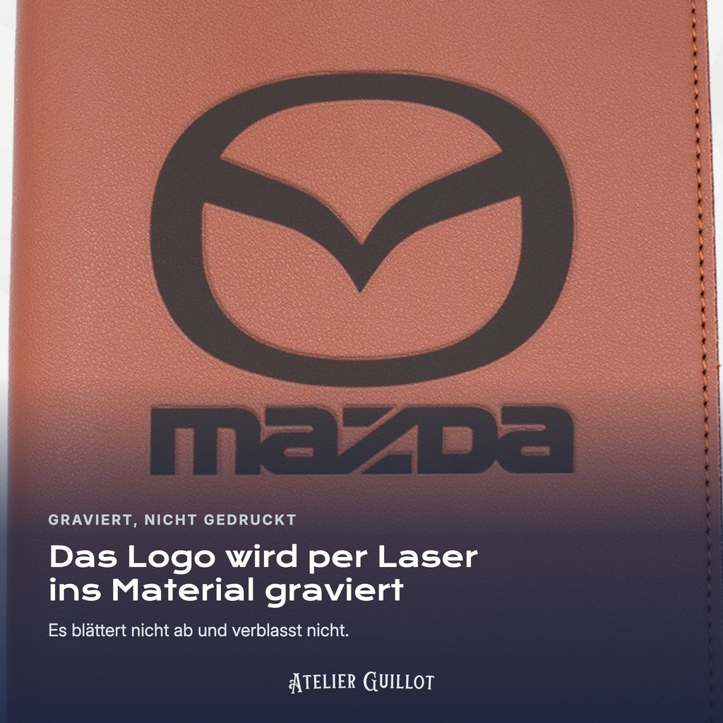 Logo MAZDA, per Laser in Kunstleder graviert