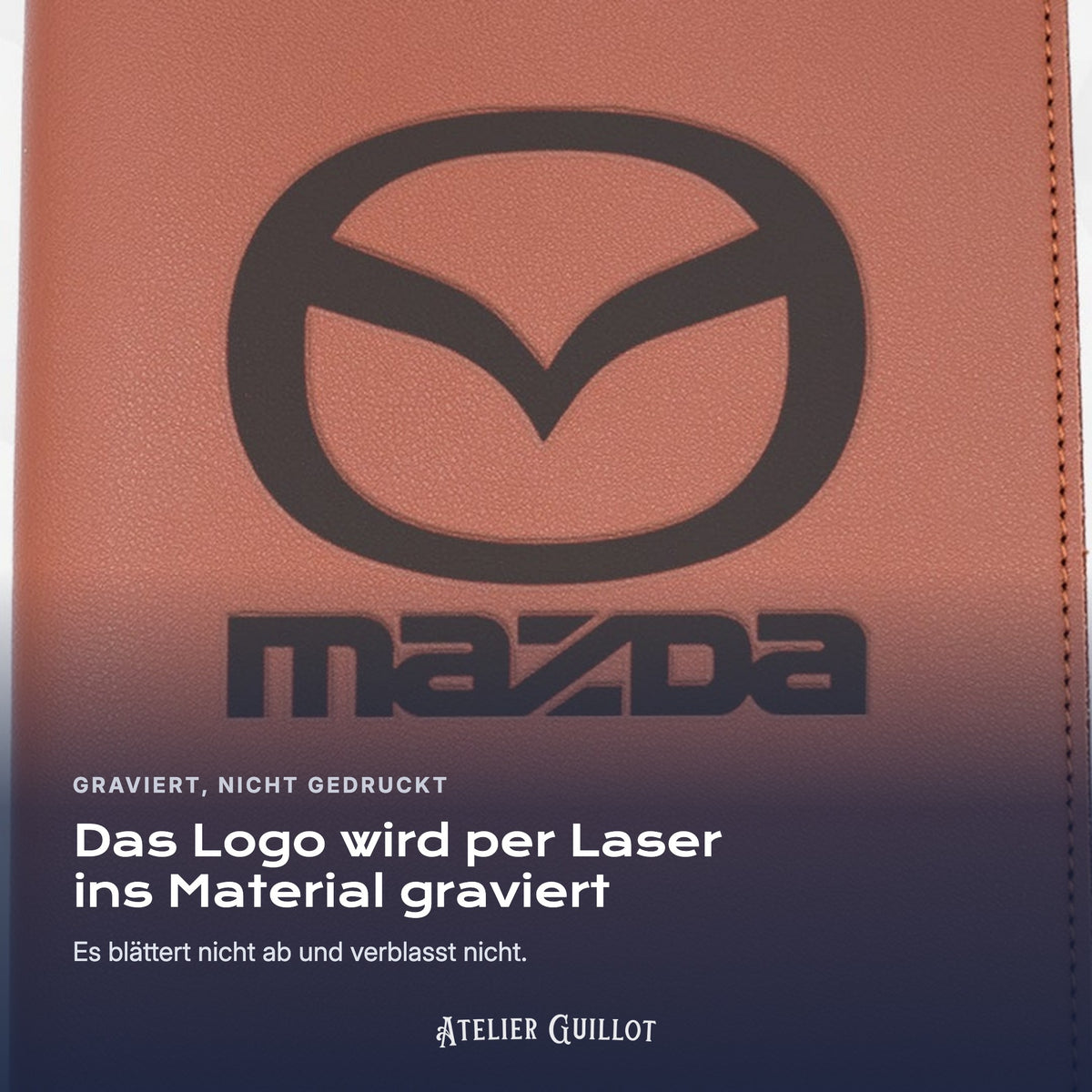 Logo MAZDA, per Laser in Kunstleder graviert