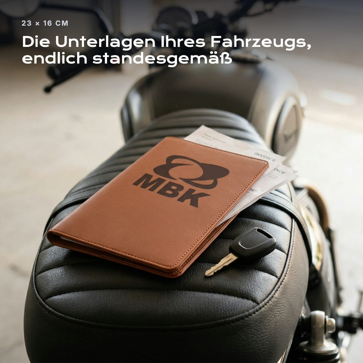 Fahrzeugmappe MBK auf einem Autositz, mit Rechnungen