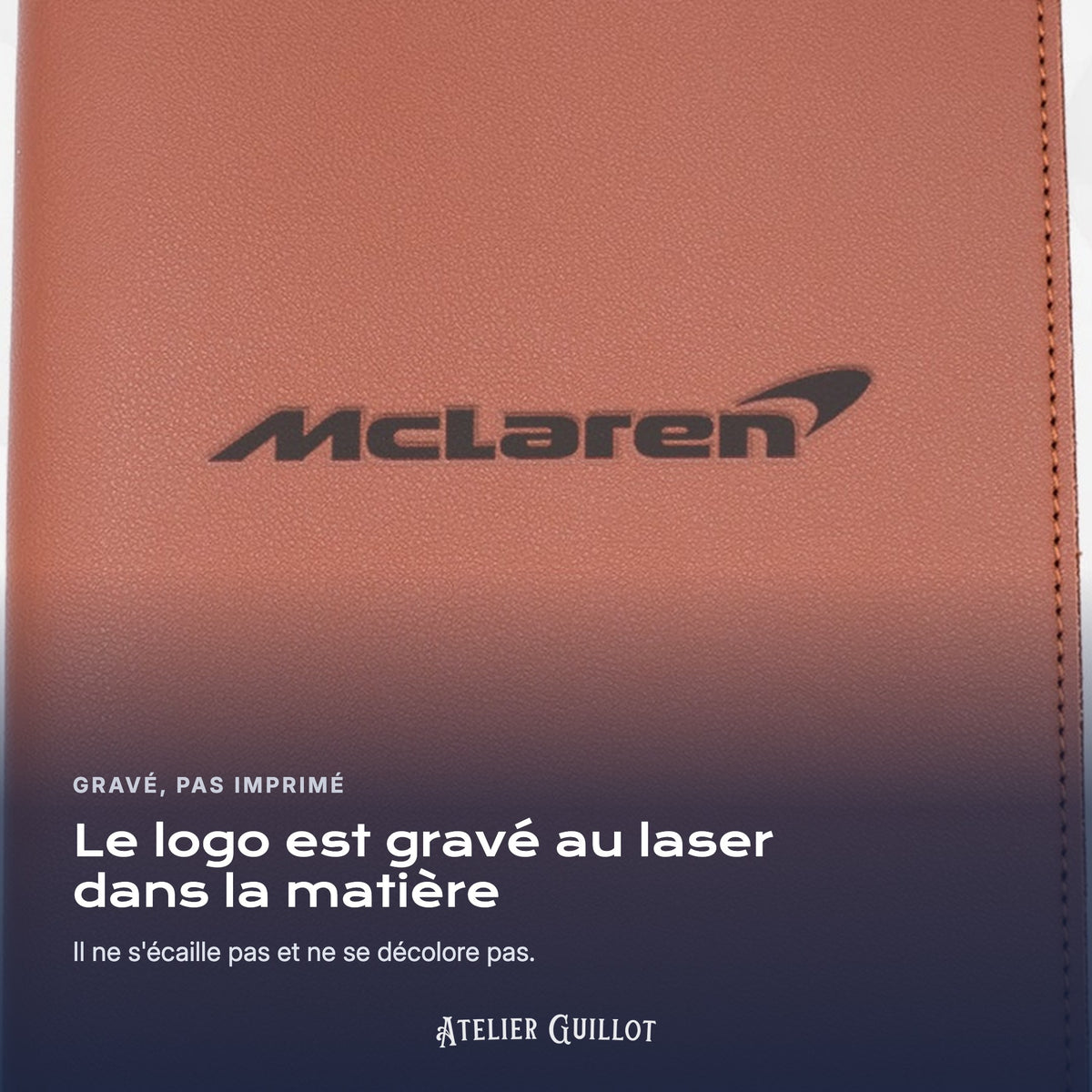 Logo MC-LAREN gravé au laser dans le simili cuir