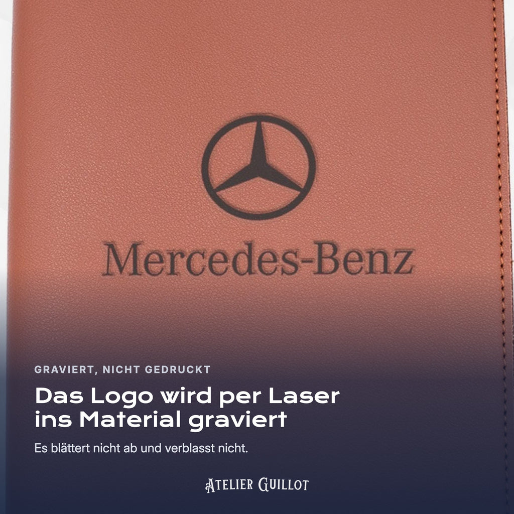 Logo MERCEDES-BENZ, per Laser in Kunstleder graviert
