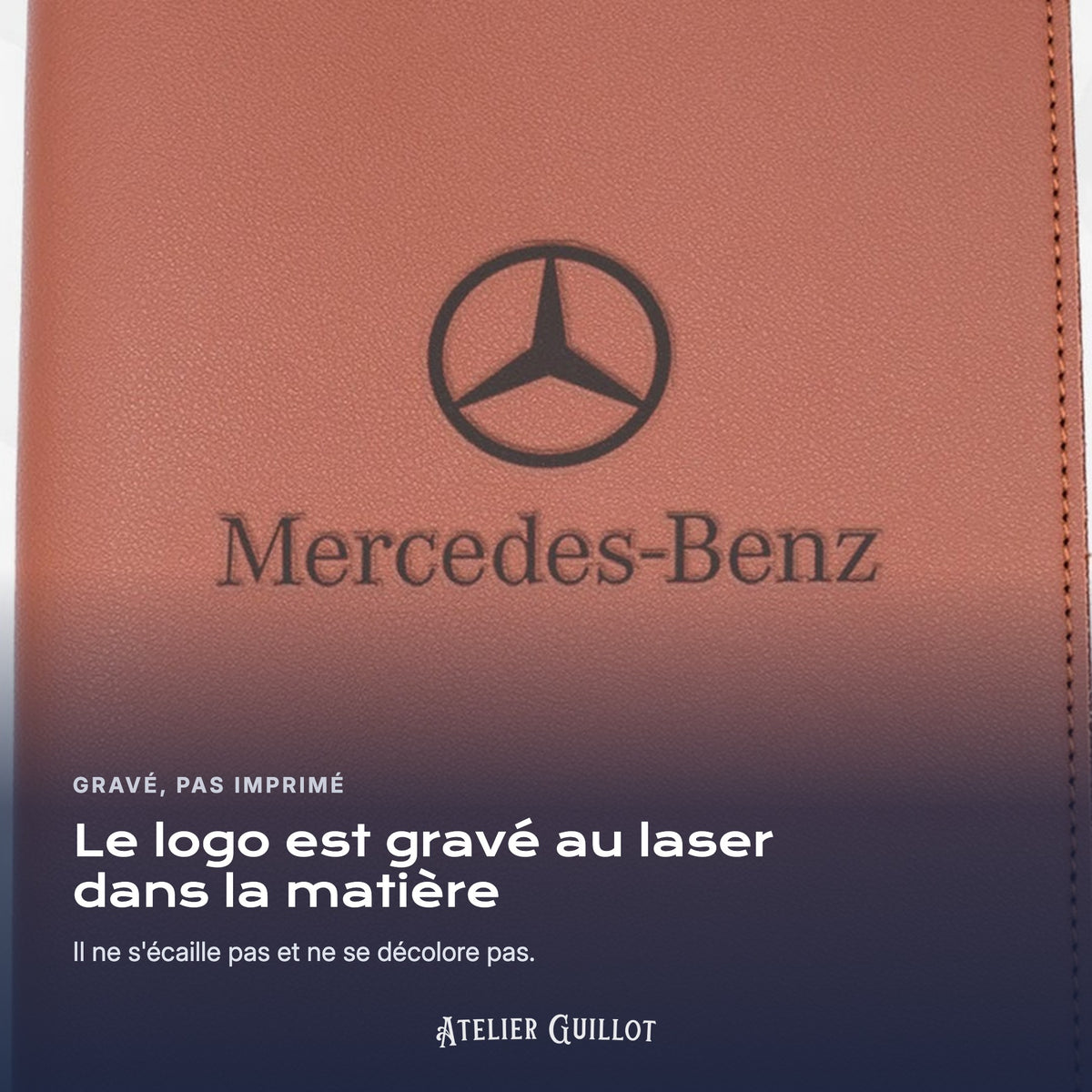 Logo MERCEDES-BENZ gravé au laser dans le simili cuir