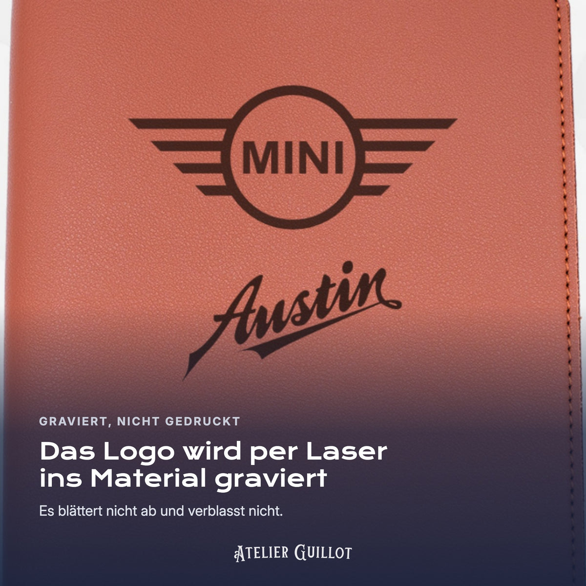 Logo Mini Cooper Austin, per Laser in Kunstleder graviert