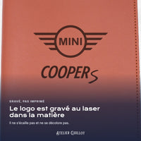 Logo Mini Cooper S gravé au laser dans le simili cuir