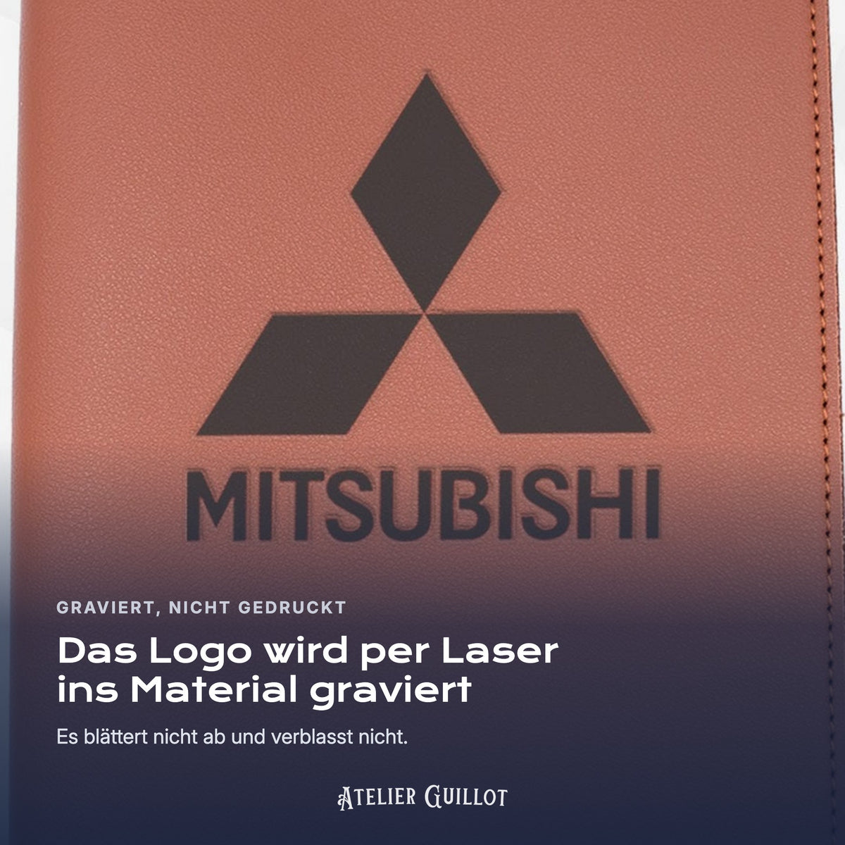Logo MITSUBISHI, per Laser in Kunstleder graviert
