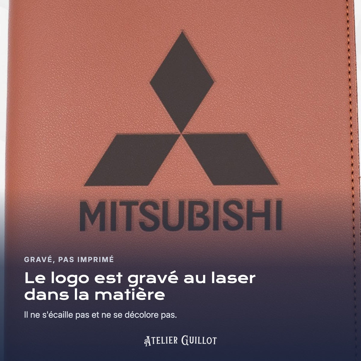 Logo MITSUBISHI gravé au laser dans le simili cuir