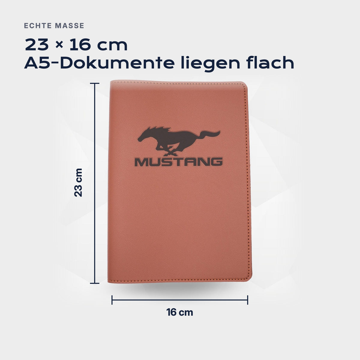 Fahrzeugmappe MUSTANG von Atelier Guillot: 23 × 16 cm, A5-Dokumente liegen flach