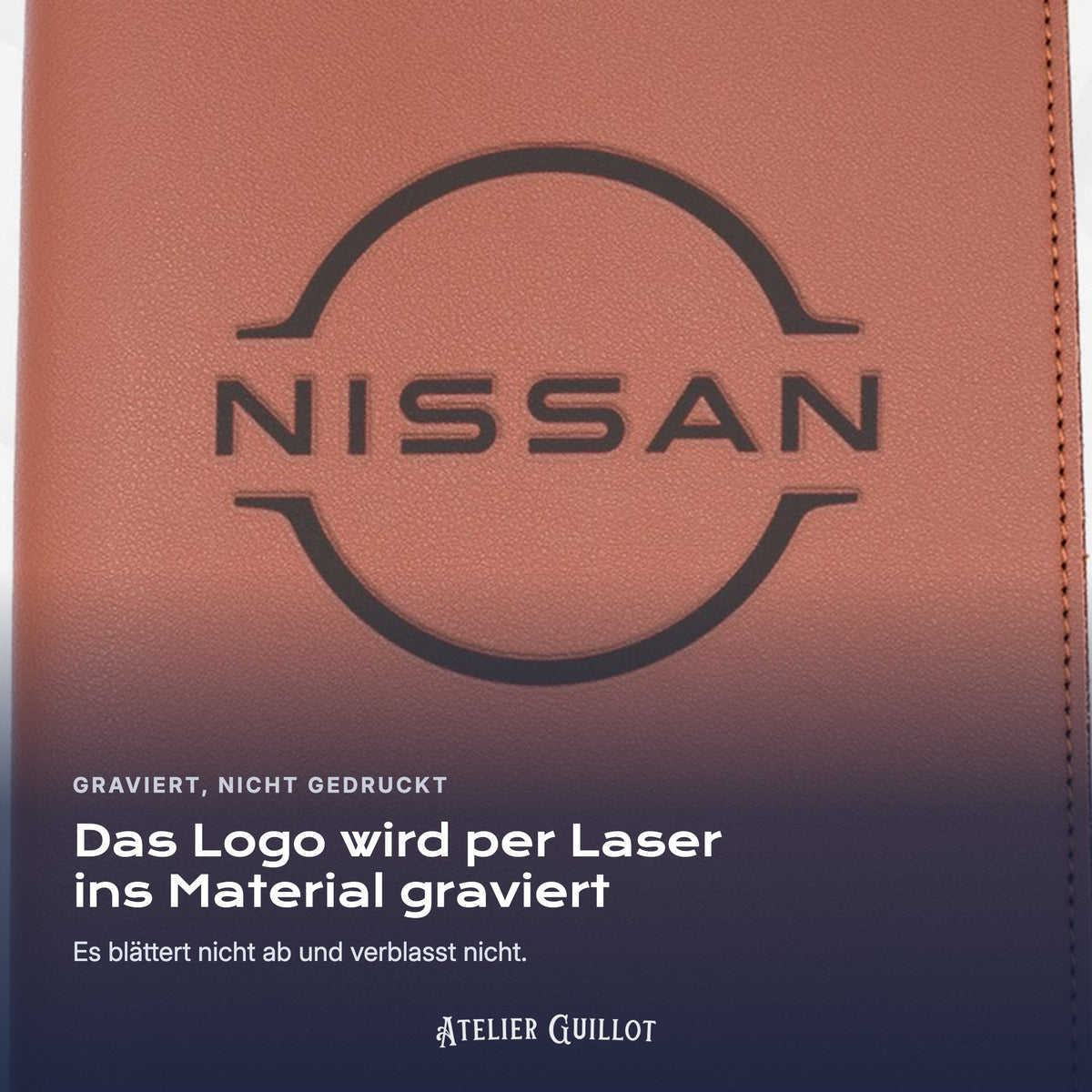 Logo NISSAN, per Laser in Kunstleder graviert