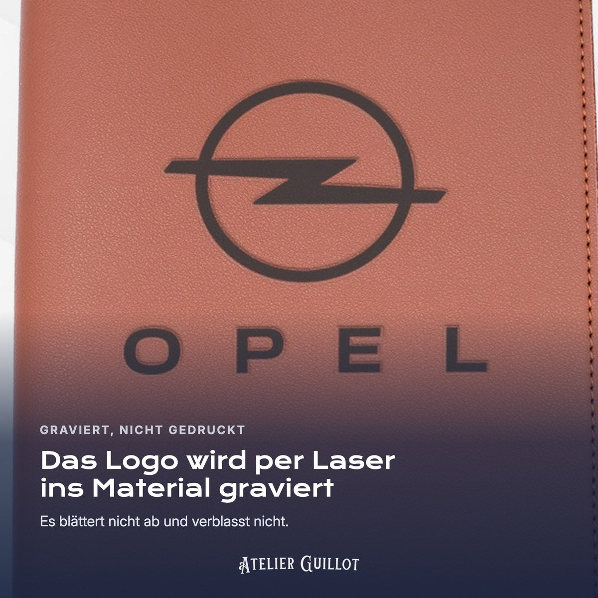 Logo OPEL, per Laser in Kunstleder graviert