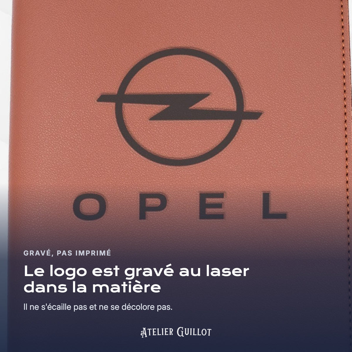 Logo OPEL gravé au laser dans le simili cuir