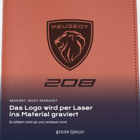 Logo Peugeot 208, per Laser in Kunstleder graviert