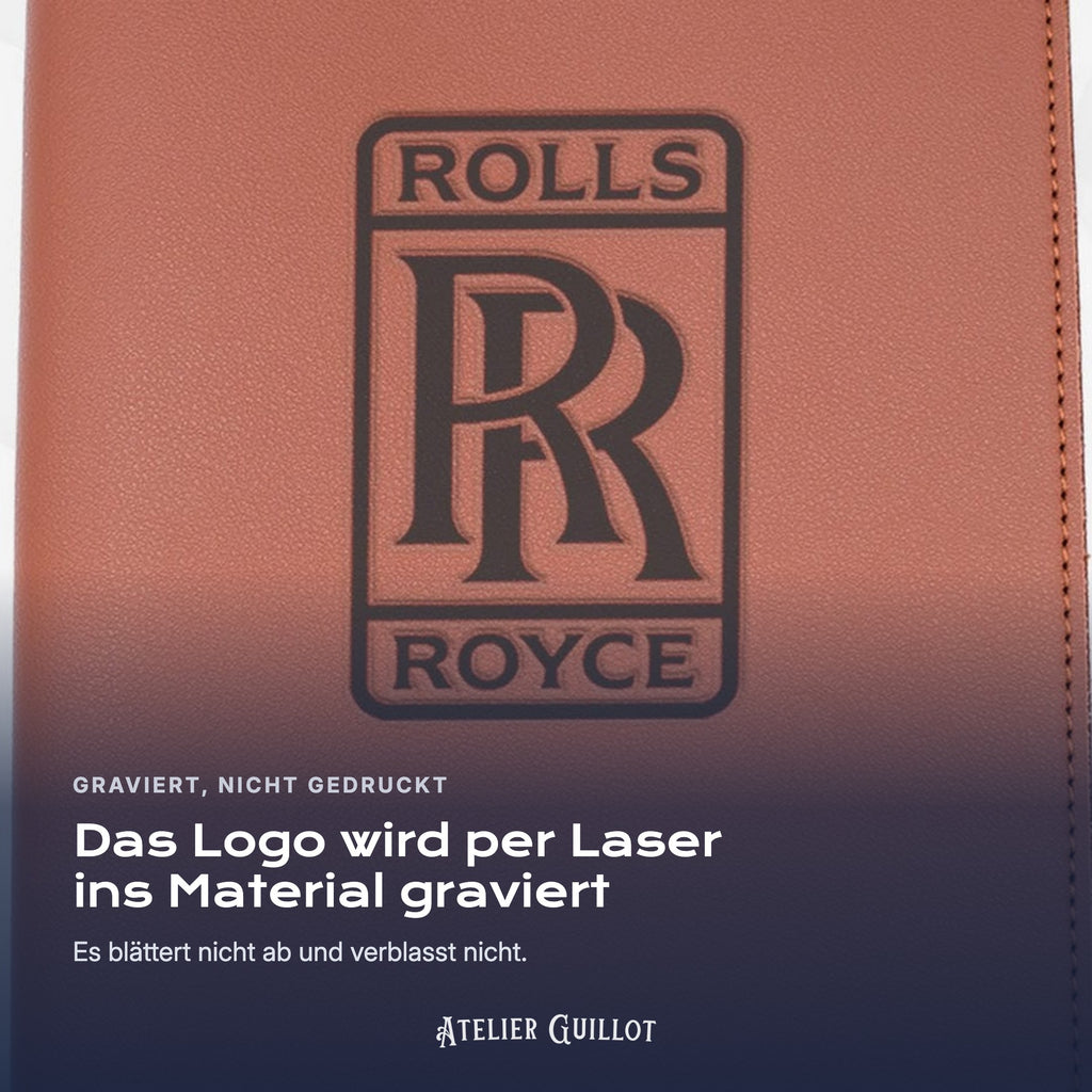 Logo ROLLS-ROYCE, per Laser in Kunstleder graviert