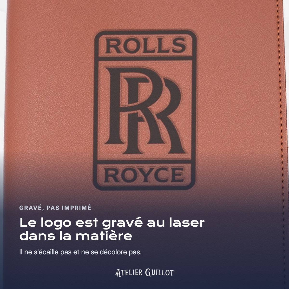 Logo ROLLS-ROYCE gravé au laser dans le simili cuir