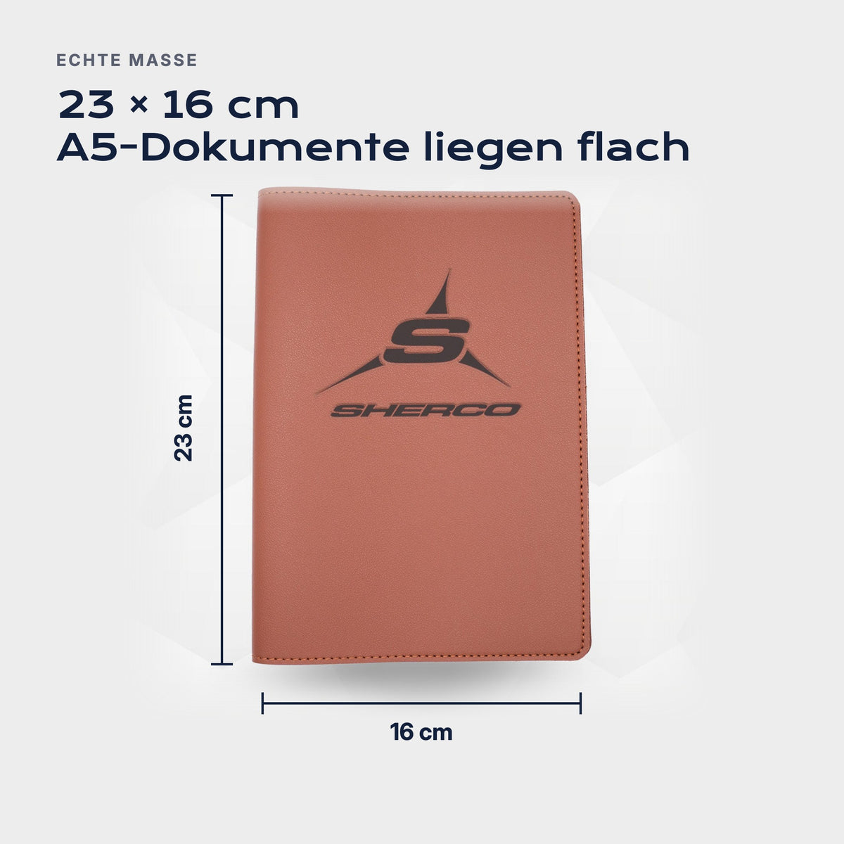 Fahrzeugmappe SHERCO von Atelier Guillot: 23 × 16 cm, A5-Dokumente liegen flach