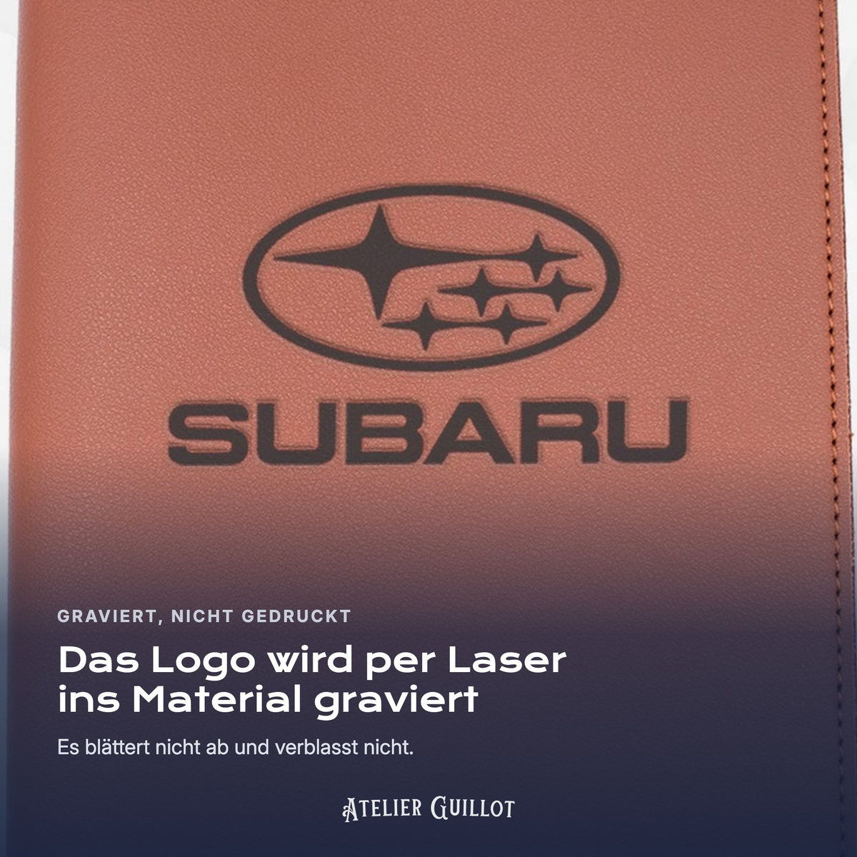 Logo SUBARU, per Laser in Kunstleder graviert