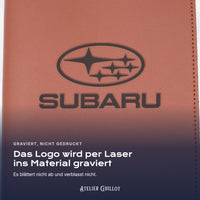 Logo SUBARU, per Laser in Kunstleder graviert
