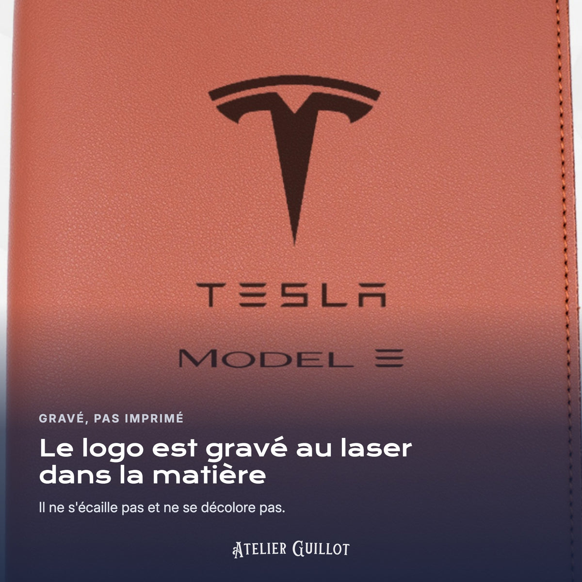 Logo Tesla Model 3 gravé au laser dans le simili cuir