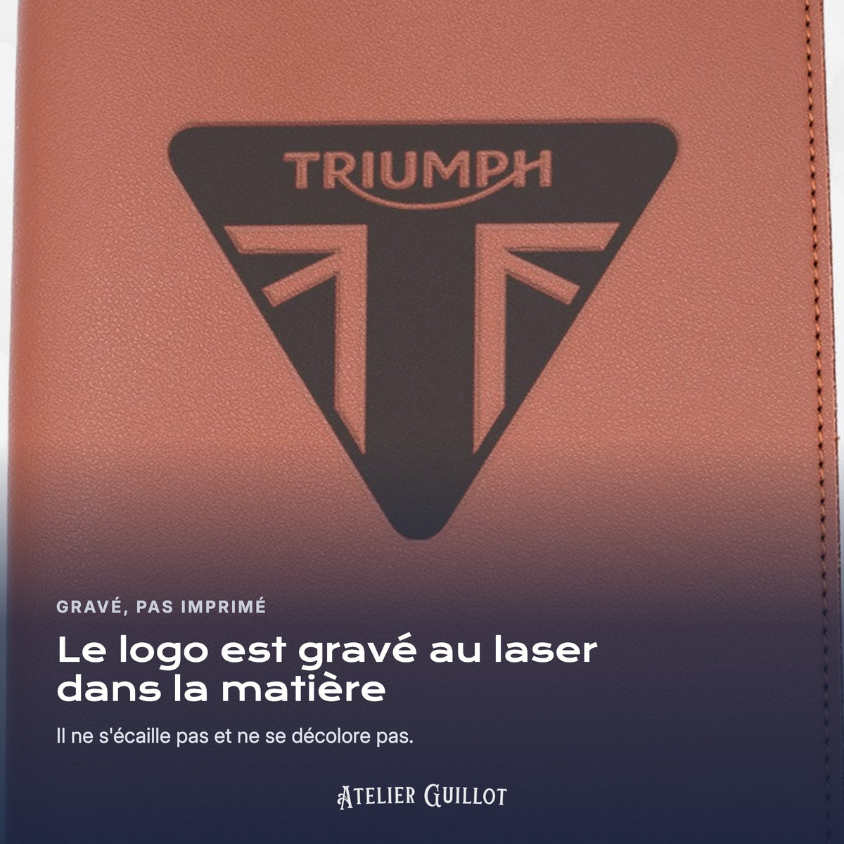 Logo TRIUMPH gravé au laser dans le simili cuir