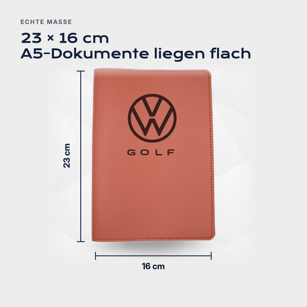 Fahrzeugmappe Volkswagen Golf von Atelier Guillot: 23 × 16 cm, A5-Dokumente liegen flach
