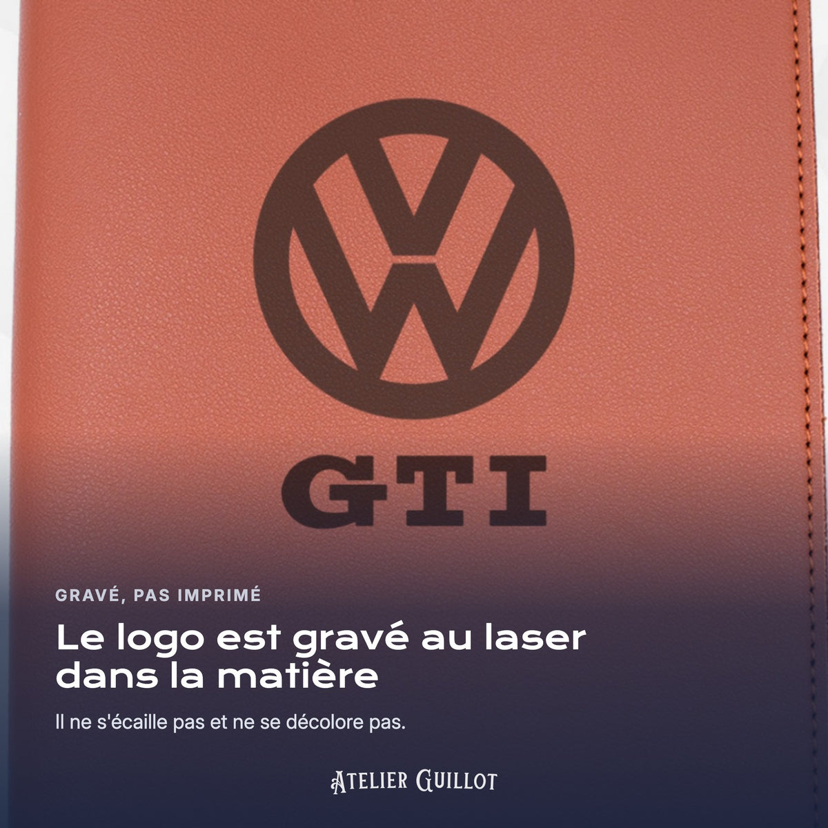 Logo Volkswagen GTI gravé au laser dans le simili cuir