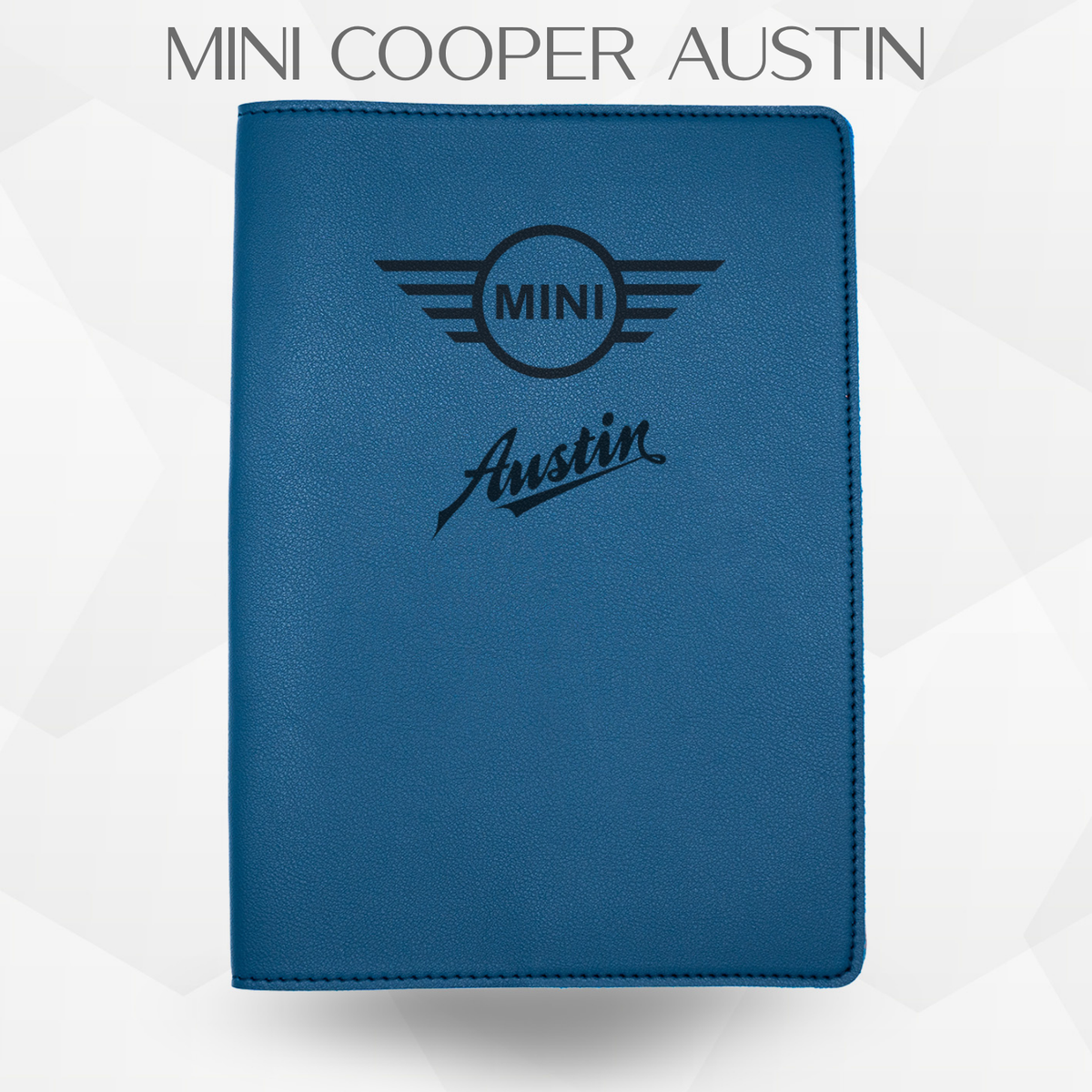 porte document mini cooper Austin de couleur bleu