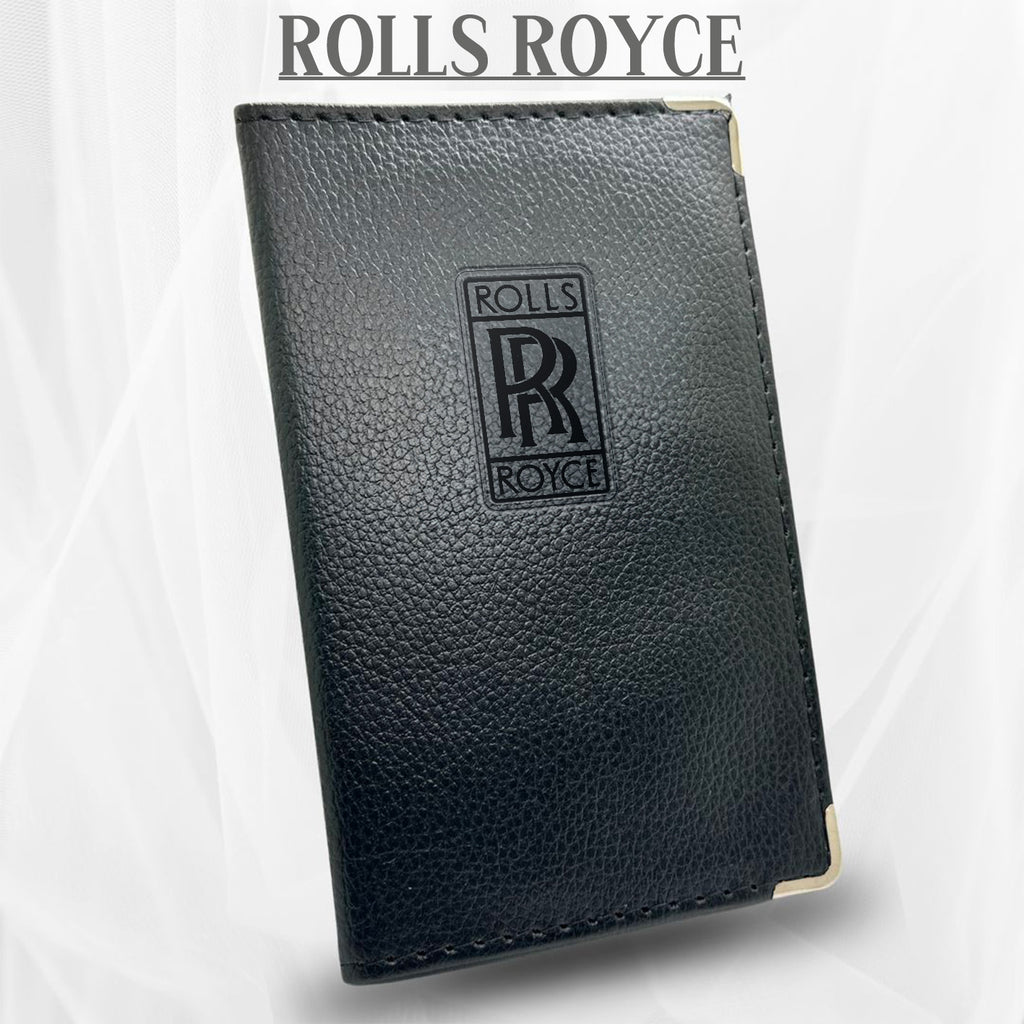 étui de rangement pour carte grise en simili cuir noir avec logo rolls-royce